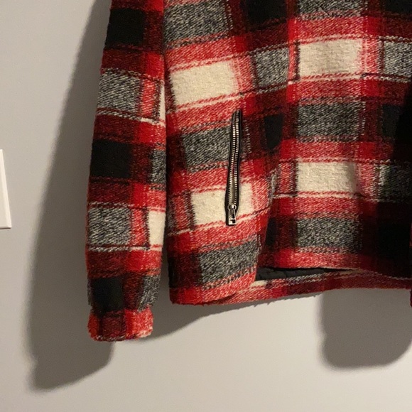 Red checkered Sherpa quarter zip jacket - Picture 4 of 5